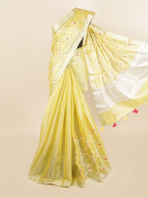 

Pothys Yellow Floral Embroidered Tissue Saree