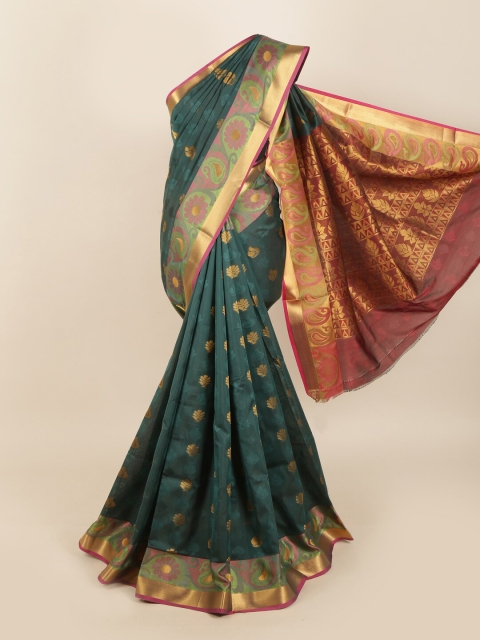

Pothys Green & Pink Paisley Zari Silk Blend Saree