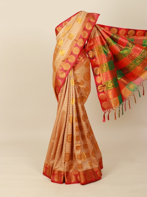 

Pothys Beige & Red Floral Zari Art Silk Saree
