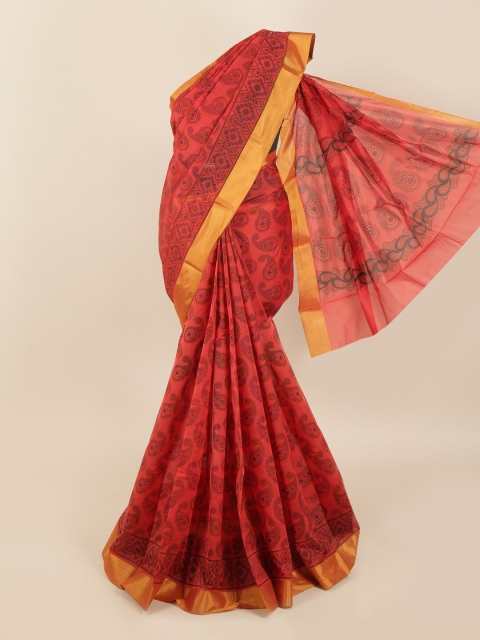 

Pothys Pink & Gold-Toned Ethnic Motifs Zari Silk Cotton Saree