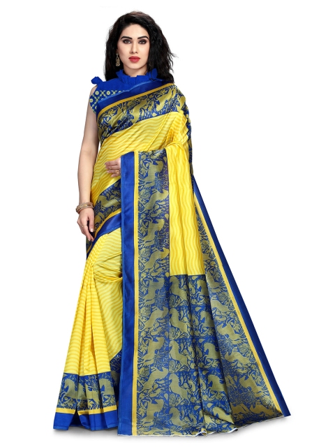 

KALINI Yellow & Blue Baluchari Saree