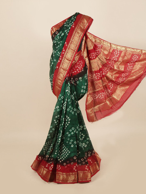 

Pothys Green & Red Bandhani Zari Art Silk Saree