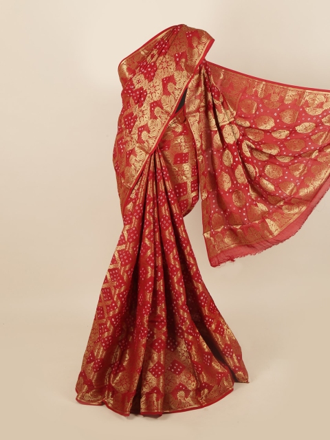 

Pothys Maroon & Gold-Toned Woven Design Art Silk Saree