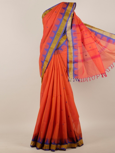 

Pothys Orange & Blue Woven Design Zari Pure Cotton Saree
