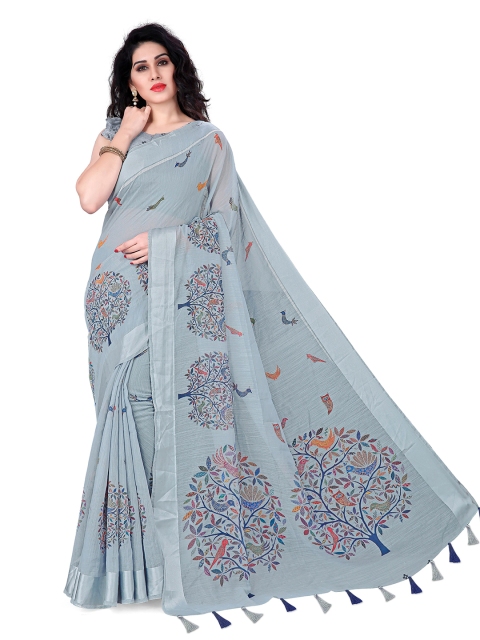 

KALINI Grey & Green Zari Baluchari Saree