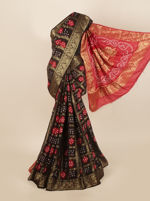 

Pothys Black & Red Bandhani Zari Art Silk Saree