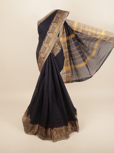 

Pothys Navy Blue & Gold-Toned Woven Design Pure Cotton Saree