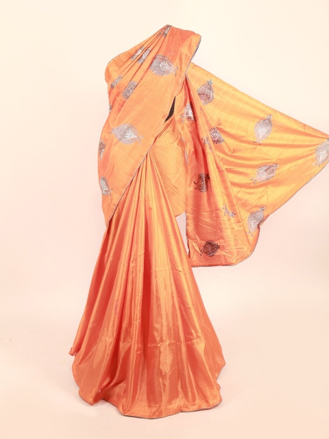 

Pothys Orange & Grey Ethnic Motifs Embroidered Jute Silk Saree