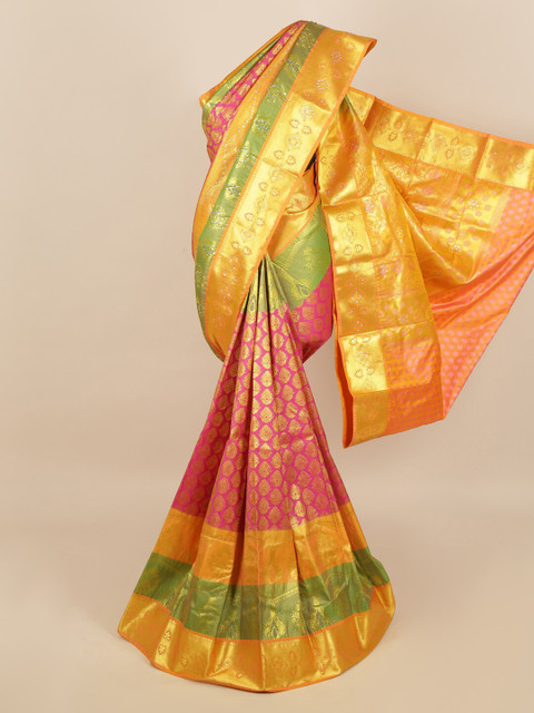 

Pothys Pink & Orange Ethnic Motifs Silk Blend Saree