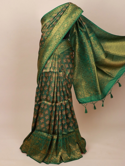 

Pothys Green & Gold-Toned Woven Design Zari Art Silk Banarasi Saree