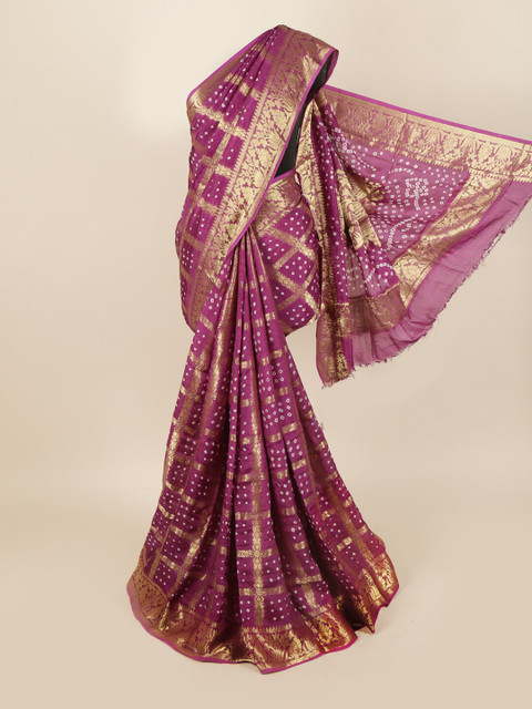 

Pothys Purple & Gold-Toned Bandhani Art Silk Saree