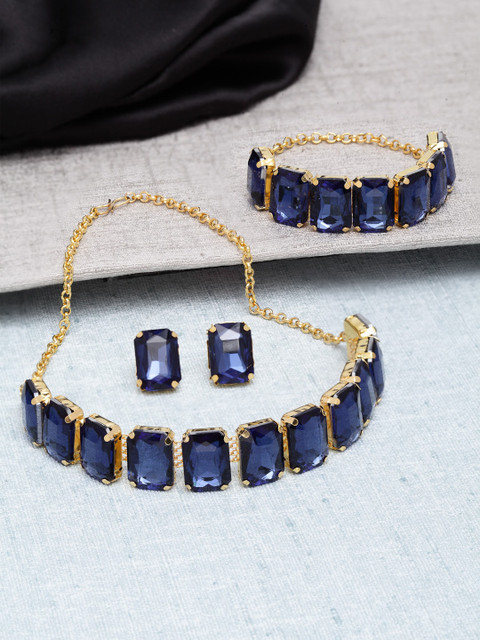 

Shining Diva Gold-Plated & Blue Crystal Studded Choker Jewellery Set