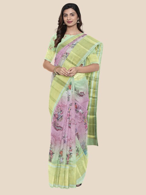 

Kalamandir Green & Mauve Ethnic Motifs Zari Silk Blend Saree