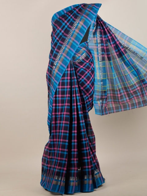 

Pothys Blue & Pink Checked Zari Pure Cotton Saree