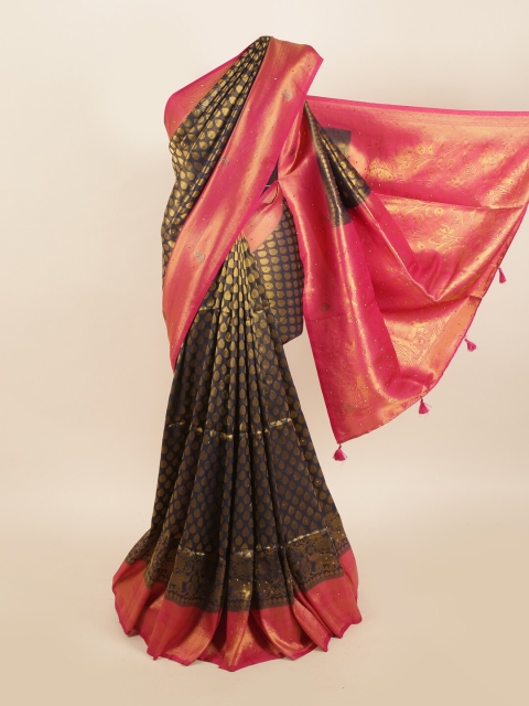 

Pothys Navy Blue & Pink Floral Zari Jute Silk Saree