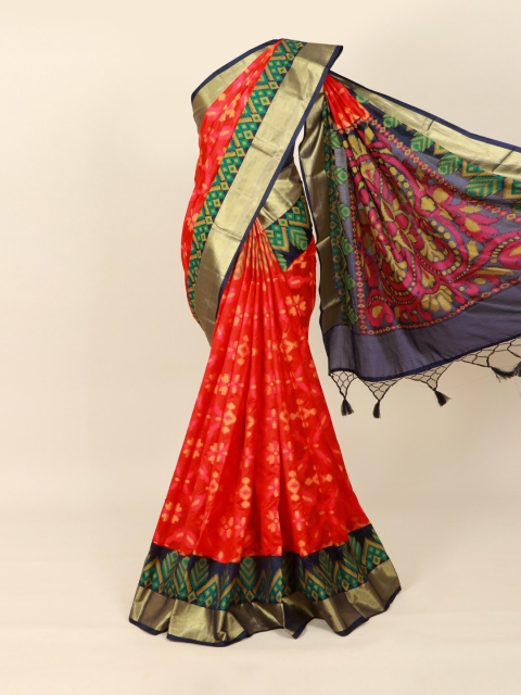 

Pothys Red & Green Zari Silk Blend Saree