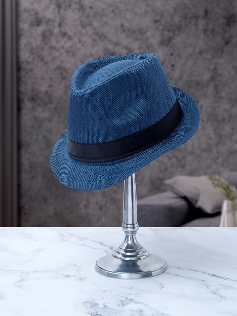 

Golden Peacock Men Navy Blue & Black Solid Threaded Fedora Hat