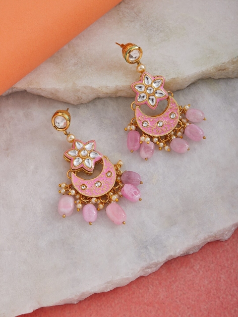

GloBox By ZeroKaata Gold-Plated & Pink Contemporary Drop Earrings