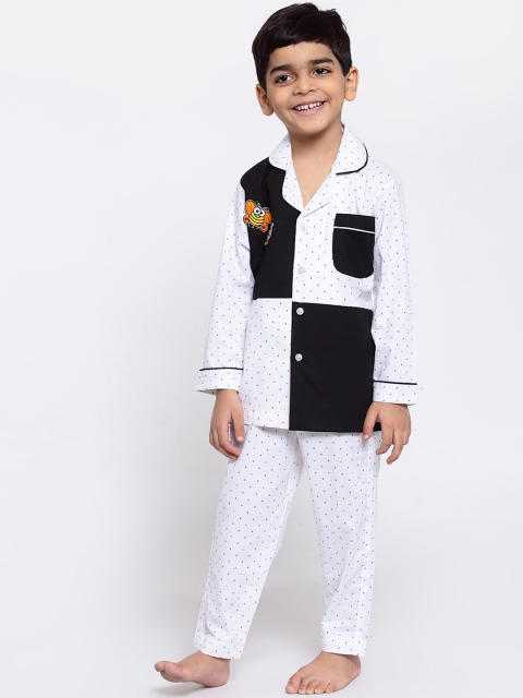 

MAXENCE Boys White & Black Colourblocked Night suit