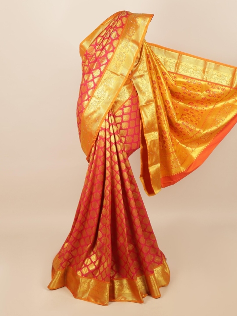 

Pothys Pink & Gold-Toned Ethnic Motifs Zari Silk Blend Saree