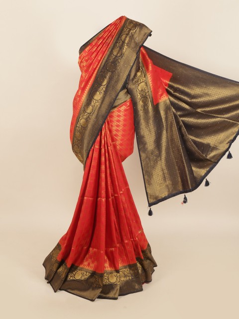 

Pothys Red & Brown Woven Design Jute Silk Saree