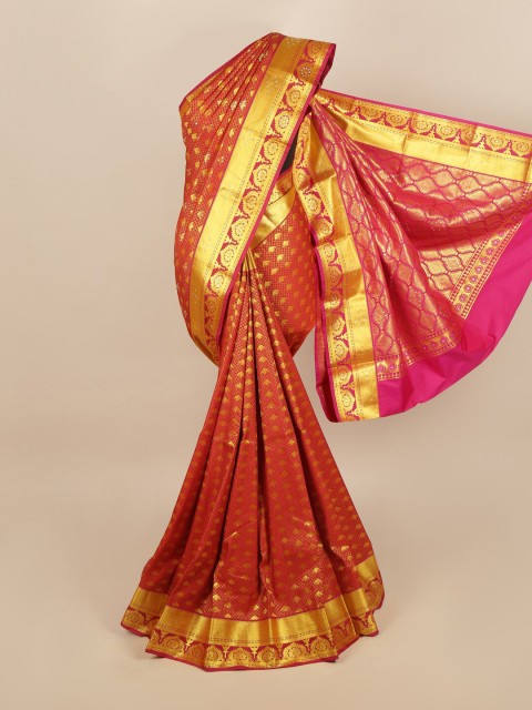 

Pothys Maroon & Gold-Toned Ethnic Motifs Zari Saree
