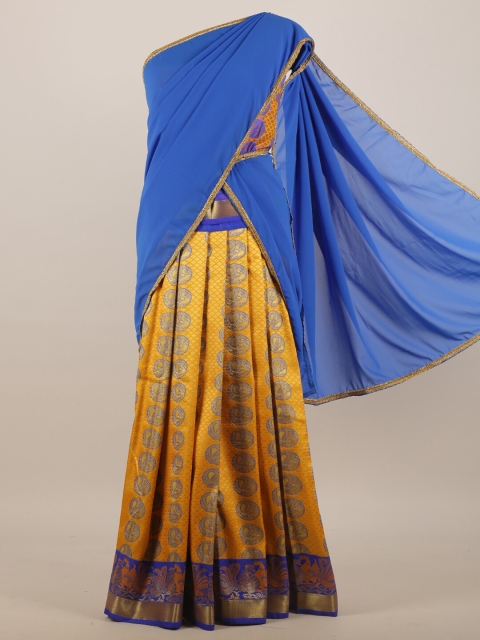 

Pothys Blue & Yellow Floral Woven Design Half Lehenga Saree