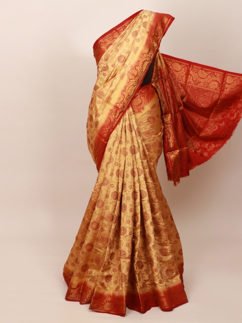 

Pothys Cream-Coloured & Red Woven Design Art Silk Saree