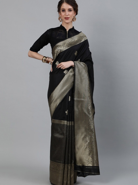 

KALINI Black & Silver-Toned Woven Design Art Silk Banarasi Saree