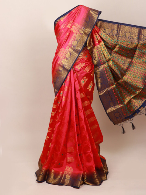

Pothys Pink & Blue Woven Design Art Silk Saree