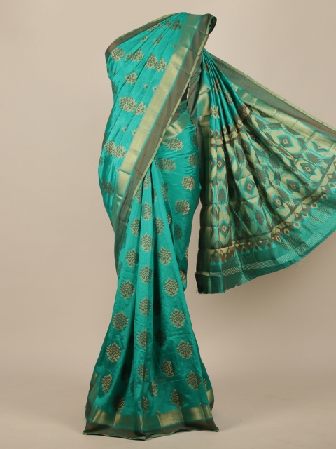 

Pothys Sea Green & Gold-Toned Woven Design Jute Silk Saree