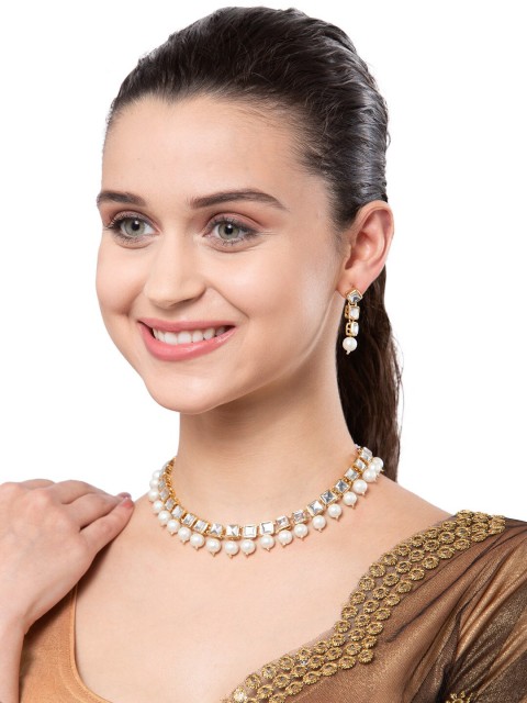 

Shining Diva Gold-Plated & White Kundan-Studded Jewellery Set