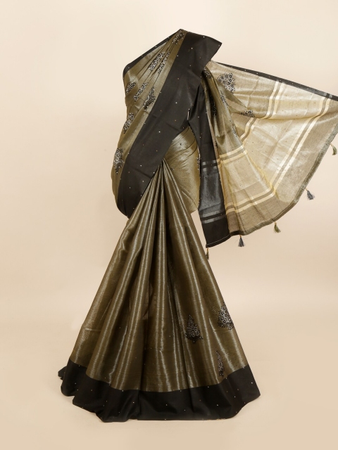 

Pothys Women Black & Gold Tissue Floral Embroidered saree