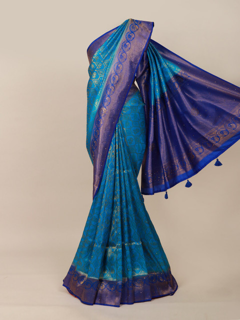 

Pothys Blue & Golden Woven Design Zari Silk Blend Saree