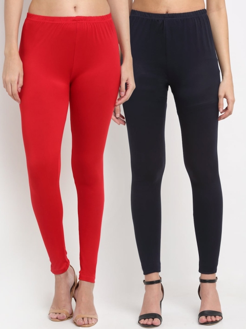 

NEUDIS Women Pack Of 2 Solid Ankle-Length Leggings, Navy blue