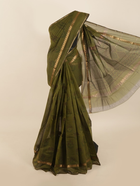 

Pothys Green & Gold-Toned Ethnic Motifs Zari Silk Cotton Saree