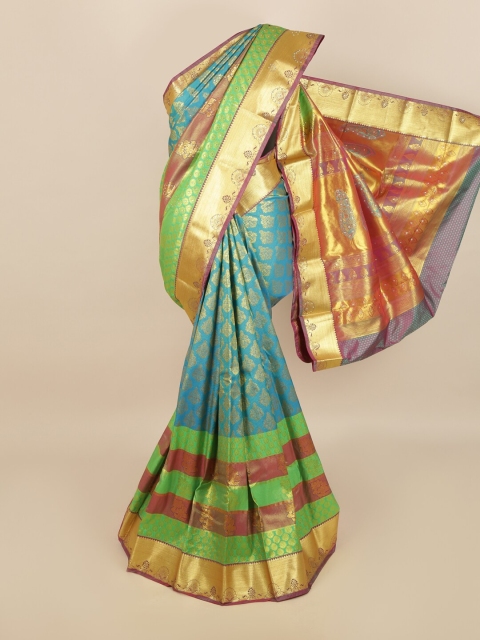 

Pothys Turquoise Blue & Green Silk Blend Woven Designed saree