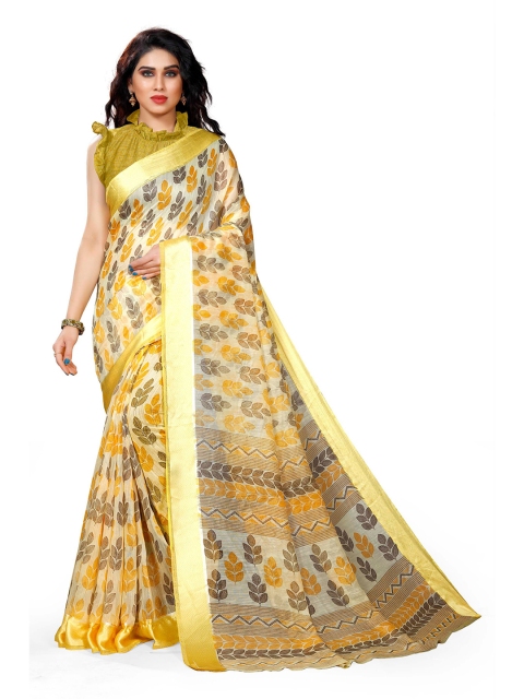 

KALINI Yellow & Black Floral Printed Bagh Saree