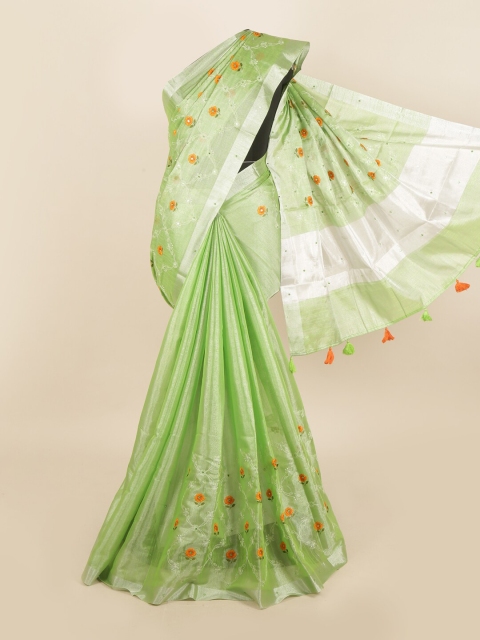 

Pothys Green & Orange Floral Embroidered Tissue Saree