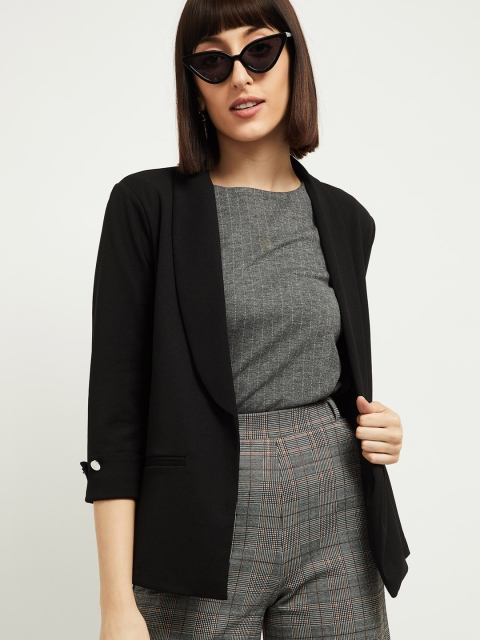 

max Women Black Checked Lightweight Longline Open Front Jacket