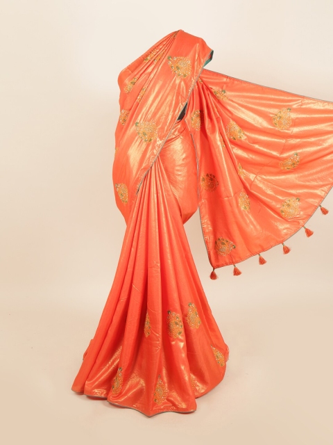 

Pothys Orange & Gold-Toned Floral Embroidered Saree