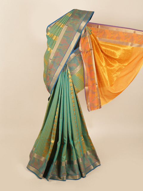 

Pothys Green & Orange Woven Design Zari Silk Blend Saree