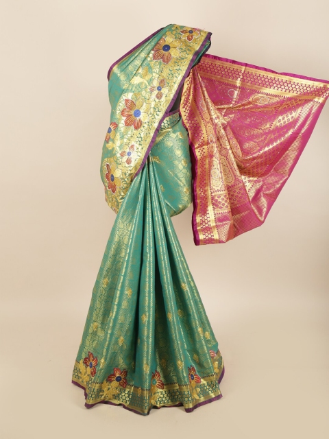

Pothys Green & Pink Embellished Beads and Stones Art Silk Saree