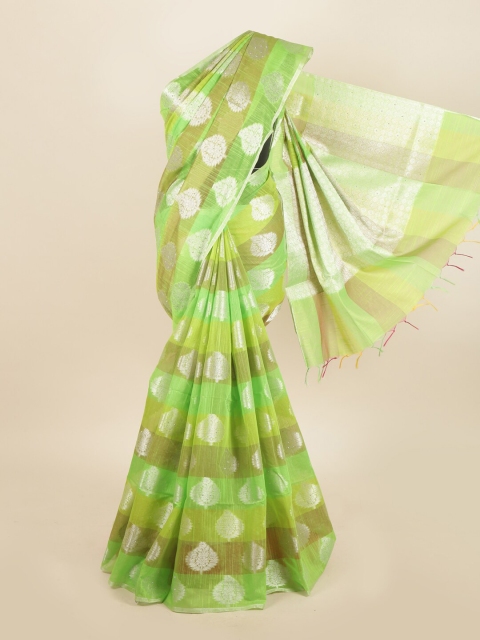 

Pothys Cotton Blend Green & Silver-Toned Woven Design Saree