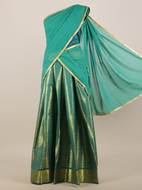 

Pothys Green Coloured & Gold Woven Design Zari Half Lehenga Saree