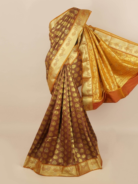 

Pothys Brown & Gold-Toned Woven Design Zari Silk Blend Saree