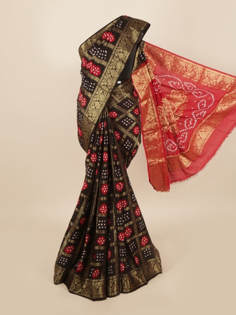 

Pothys Black & Red Bandhani Zari Art Silk Saree