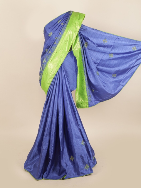 

Pothys Blue & Green Floral Sequinned Jute Silk Saree
