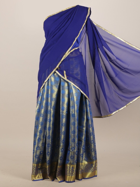 

Pothys Blue & Gold-Toned Woven Design Half Lehenga Saree