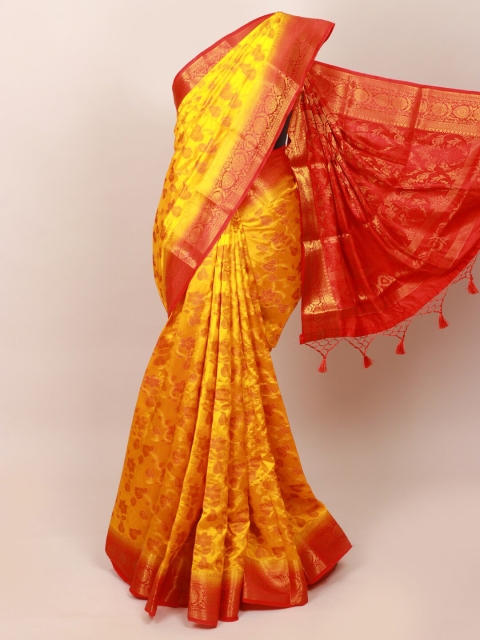 

Pothys Yellow & Red Floral Zari Art Silk Saree